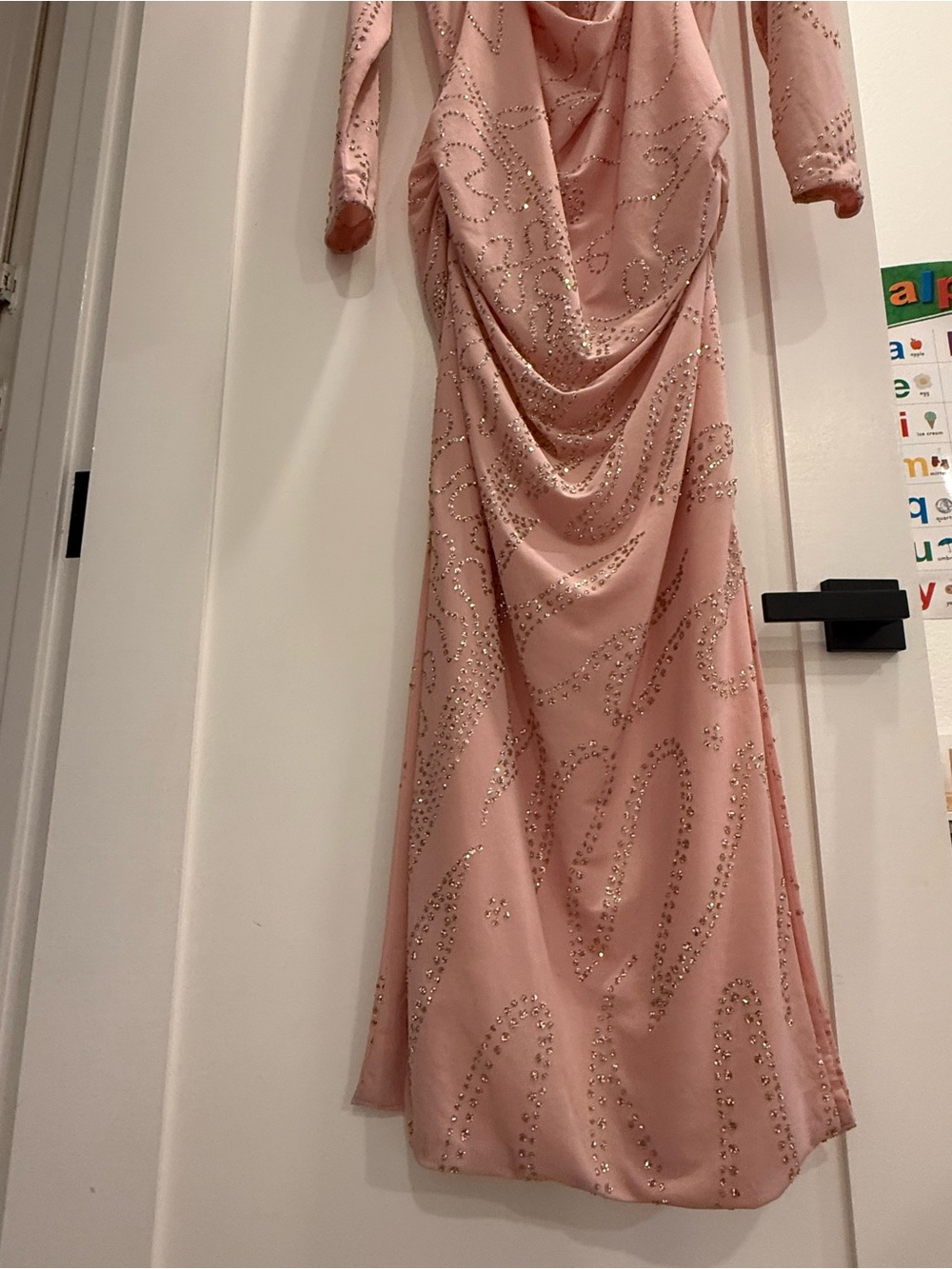 1970’s Pink Long Sleeve Glitter Maxi Evening Prom Dress - Picture 10 of 13